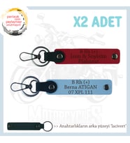 Biker Stiline Özel, İsim Plaka ve B+ Kan Grubu Yazılı Anlamlı Motor x2 Anahtarlık, Kırmızı-Mavi-Laci