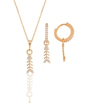 Gümüş rose zirkon taşlı balık kılçığı modeli kolye ve küpe ikili set SGTL11879ROSE