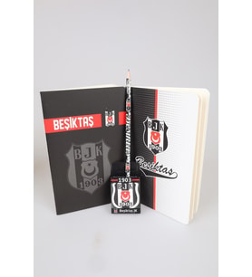 LİSANSLI BEŞİKTAŞ NOKTALI DEFTER,KURŞUN KALEM VE SİLGİ SETİ (Krem)