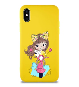 Apple iPhone XS Soft Premier Kapak Vespagirl Tasarımlı Silikon Kılıf - Sarı (Şeffaf)