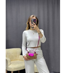 Kadın AA+ Kalite Le Pliage Hasır Mini El ve Omuz Çantası (Pembe)