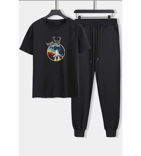 Unisex Nasa Baskılı 2'li Eşofman Takımı (Siyah)