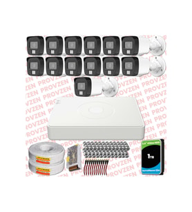 Provzen Hikvision 13 Kamera Hibrit ColorVu Full HD Güvenlik Kamera Olay Anında bildirim