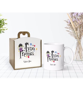 BK Gift Kişiye Özel Ahşap Kutuda Evin Prensi Tasarımlı Beyaz Kupa Bardak-1