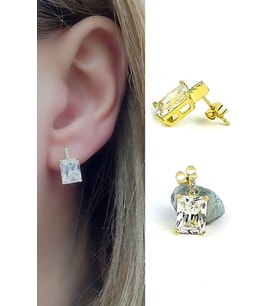 Pırlanta parlaklığında Swarovski Taşlı 925ayar Gümüş Üzerine Altın Kaplama Baget Küpe
