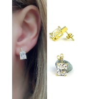 Pırlanta parlaklığında Swarovski Taşlı 925ayar Gümüş Üzerine Altın Kaplama Baget Küpe