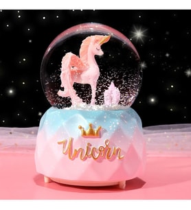 Unicorn Dönen Işıklı Müzikli Püskürtmeli Büyük Boy Kar Küresi (Pembe)