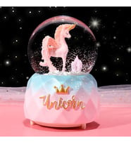 Unicorn Dönen Işıklı Müzikli Püskürtmeli Büyük Boy Kar Küresi (Pembe)