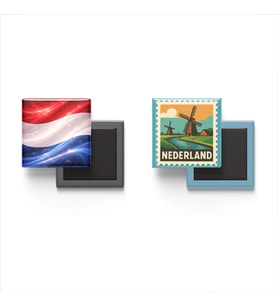 Buzdolap Magnetleri - Hollanda Bayrağı ve Amsterdam Posta Pulu Tema - 2'li Set Magneti