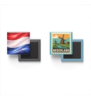 Buzdolap Magnetleri - Hollanda Bayrağı ve Amsterdam Posta Pulu Tema - 2'li Set Magneti