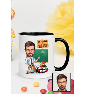 Erkek Din Kültürü Öğretmenine Hediye Karikatürlü Siyah Kupa Bardak