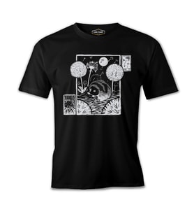A Hedgehog with Dandelions and Flowers Siyah Erkek Tshirt