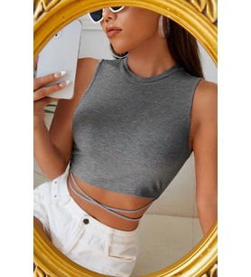 pilelistore Kadın Gri Çapraz Bağlamalı Crop Top Büstiyer