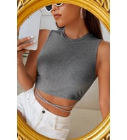 pilelistore Kadın Gri Çapraz Bağlamalı Crop Top Büstiyer
