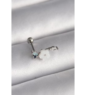 316L Çelik Gümüş Renk Zirkon Taş Detay Beyaz Çiçek Model Tragus Piercing - TJ-PR1357