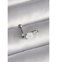 316L Çelik Gümüş Renk Zirkon Taş Detay Beyaz Çiçek Model Tragus Piercing - TJ-PR1357
