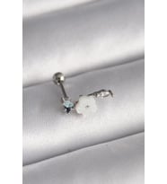 316L Çelik Gümüş Renk Zirkon Taş Detay Beyaz Çiçek Model Tragus Piercing - TJ-PR1357