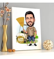 Temizlikçi Erkek Karikatürlü Kanvas Tablo