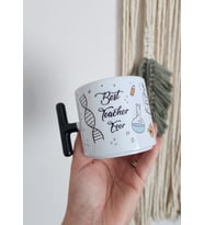Öğretmenler İçin Laboratuvar Temalı Best Teacher Ever Yazılı Porselen T Kupa Bardak Latte Fincanı