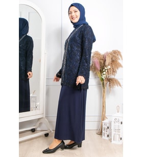 Taş İşleme Abiye Lacivert MDA2309