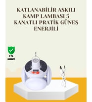 Güneş Paneliyle Şarj Olan Katlanabilir Led Çadır Lambası – 5 Kademeli Aydınlatma