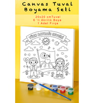 23 Nisan Temalı Baskılı Çocuk Tuval Boyama Seti (20x20 cm) - 6'lı Akrilik Boya ve Fırça Dahil