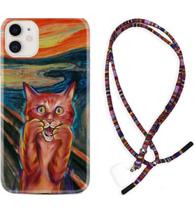 Apple iPhone 11 12 13 Mini Kılıf Boyun Asklı Rasta Silikon Tablo Cat 1788