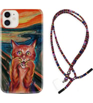 Apple iPhone 11 12 13 Mini Kılıf Boyun Asklı Rasta Silikon Tablo Cat 1788