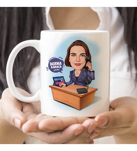 Kişiye Özel Sekreter Kadın Karikatürlü Kupa Bardak