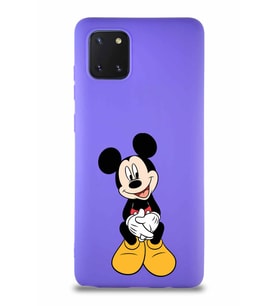 Samsung Galaxy A81 Soft Premier Kapak Mickey Mouse-A Tasarımlı Silikon Kılıf - Mor (Şeffaf)