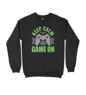 Yeşil Keep Calm Game On Siyah Sweatshirt