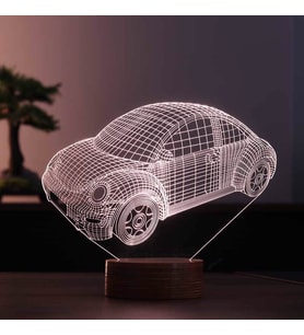 Araba Led Masa Lambası Ahşap Taban 7 Farklı Işık Renkli