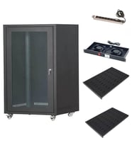 SETRACK 19'' 16U 600X600 CAMLI TEKERLEKLİ RACK KABİNET+FAN+2 ADET SABİT RAF+PRİZ