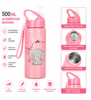 Alüminyum Matara 500 ML Çocuk Su Matarası Pipetli Sızdırmaz Dayanıklı Taşıma İpli