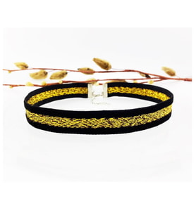 Sarı Sim İşlemeli Kadın Siyah Choker