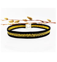 Sarı Sim İşlemeli Kadın Siyah Choker
