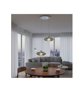 E27 KROM KAPLAMA İKİLİ FÜME ELİPS CAM SARKIT MASAÜSTÜ MODERN VE ŞIK TASARIM SALON AVİZE