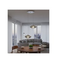E27 KROM KAPLAMA İKİLİ FÜME ELİPS CAM SARKIT MASAÜSTÜ MODERN VE ŞIK TASARIM SALON AVİZE
