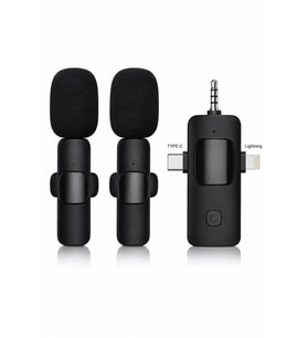 Dunspin SK-692 2.4G Çiftli Kablosuz Yaka Mikrofonu Telefonlar UyumluType-C Lightning Aux