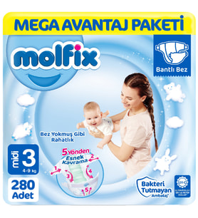 Molfix 3 Beden Bebek Bezi Mega Paket 140x2 280 Adet
