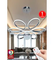 3 Renkli Kumandalı Krom Gümüş Ledli Salon Avizesi