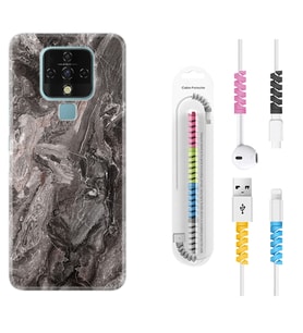 Tecno Camon 16 18P Pova 3 Pova Neo Kılıf Kablo Koruma Spiral Silikon Gri Mermer 1376