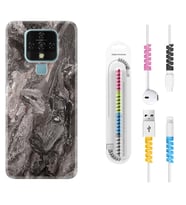 Tecno Camon 16 18P Pova 3 Pova Neo Kılıf Kablo Koruma Spiral Silikon Gri Mermer 1376