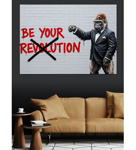 Be Your Revolution Goril Graffiti Dekoratif Kanvas - Mdf Ahşap Tablo