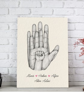 BK Gift Kişiye Özel El Ele Tutuşan Aile Tasarımlı Siyah Beyaz Kanvas Tablo-7, Anneye Hediye, Aile Hediyesi