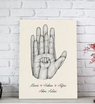 BK Gift Kişiye Özel El Ele Tutuşan Aile Tasarımlı Siyah Beyaz Kanvas Tablo-7, Anneye Hediye, Aile Hediyesi
