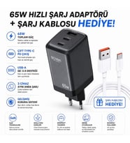 SChitec 65W GaN 3 Çıkışlı Hızlı Şarj Başlığı ve 120W UsbA to Type-C Hızlı Data ve Kablosu HEDİYE