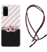 Samsung A02S A03S A10 A12 A13 A21S A22 Kılıf Boyun Asklı Rasta Silikon Strip Pink Flowers 1396