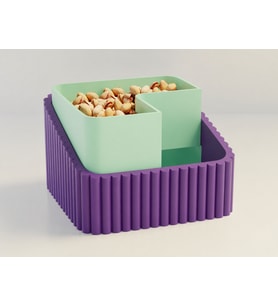 3D Baskı Fıstık Kasesi - Çift Hazneli Kabuk Ayırıcı Sunum Kasesi - Mor Mint
