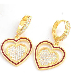 ?Gümüş Gold Sallantılı Kalp Kadın Küpe